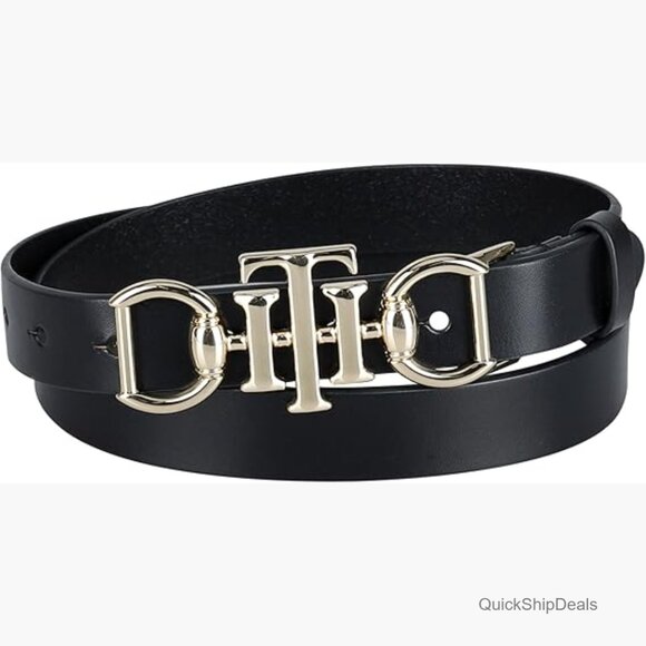 Faux Leather Skinny Belt with TH Horsebit Buckle for Jeans and Dresses main image 6